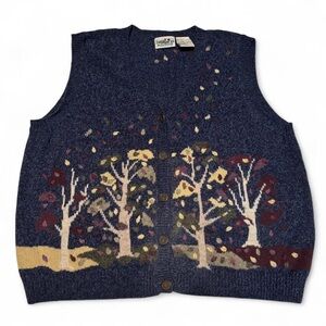 VTG Northern Reflections Sweater Vest XL Autumn Tree Wool Blend Cottagecore